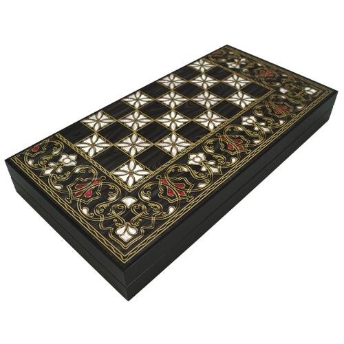 DELUXE Holz Backgammon Schach Tavla Set MONTE CARLO im XXL Format 48x48,7 cm