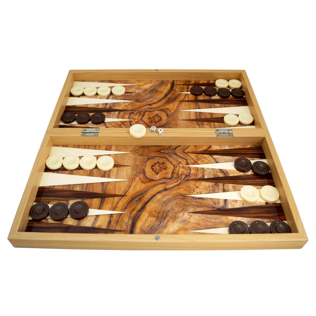 PrimoLiving Deluxe Holz Backgammon Set Olive im XXL Format 48x48,7 cm 