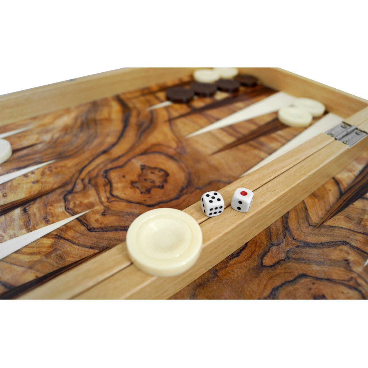 PrimoLiving Deluxe Holz Backgammon Set Olive im XXL Format 48x48,7 cm 